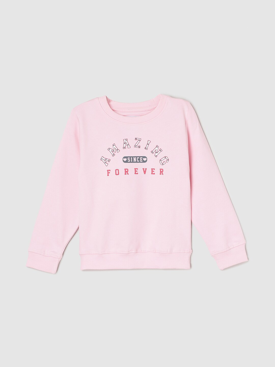 

max Girls Typography Printed Pure Cotton Pullover Sweatshirt, Pink