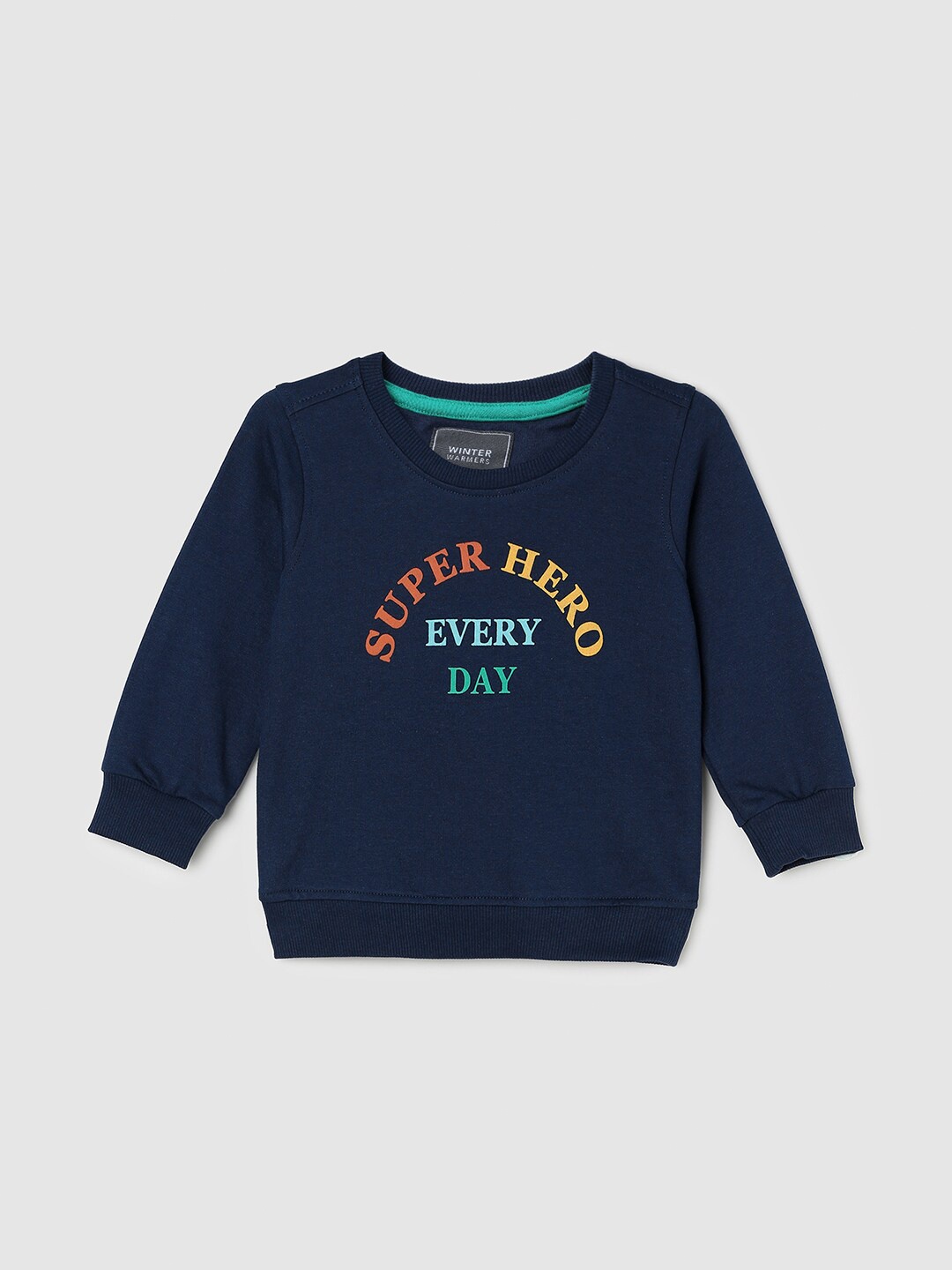 

max Boys Typography Printed Pure Cotton Pullover Sweatshirt, Blue