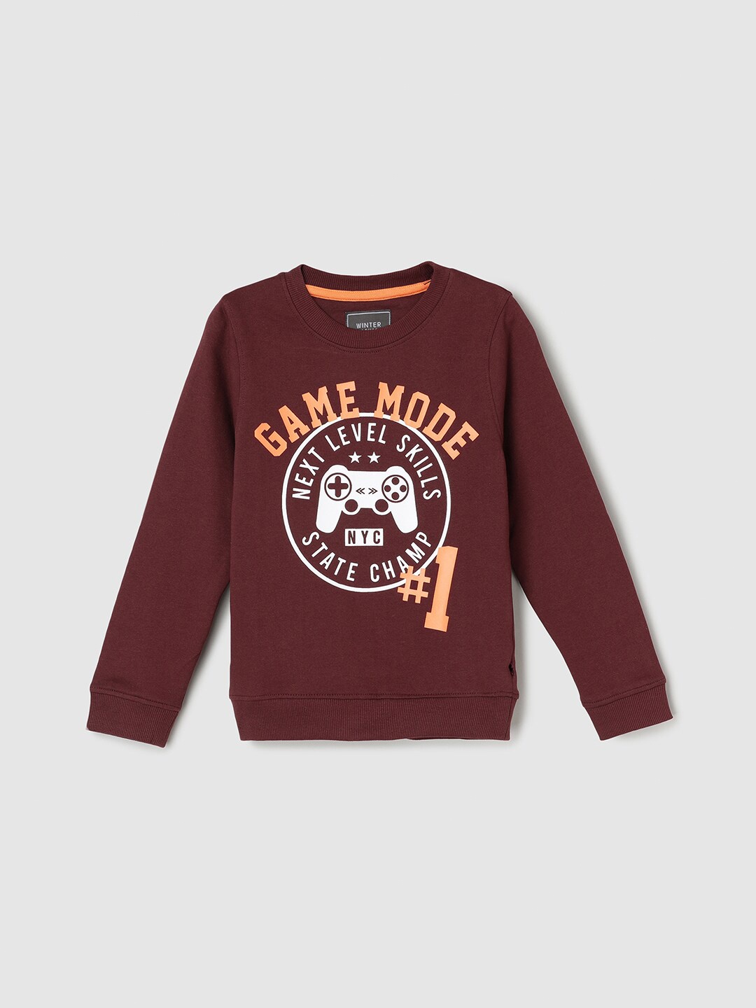 

max Boys Typography Printed Pure Cotton Pullover Sweatshirt, Brown