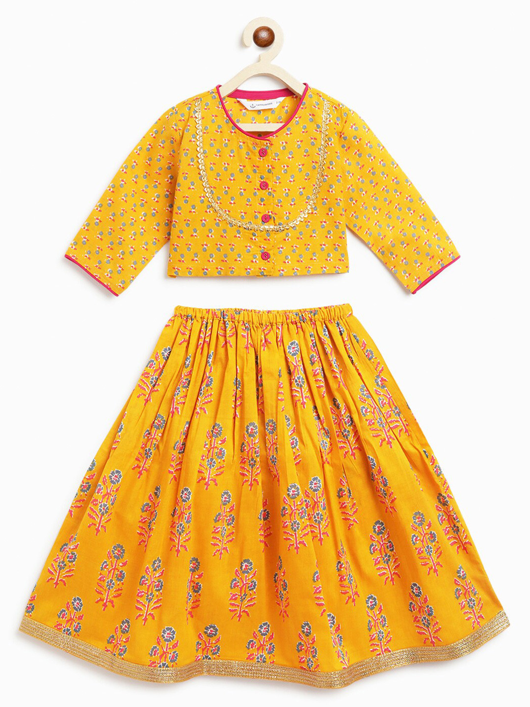 

Campana Girls Floral Printed Printed Cotton Ready to Wear Lehenga Choli, Yellow