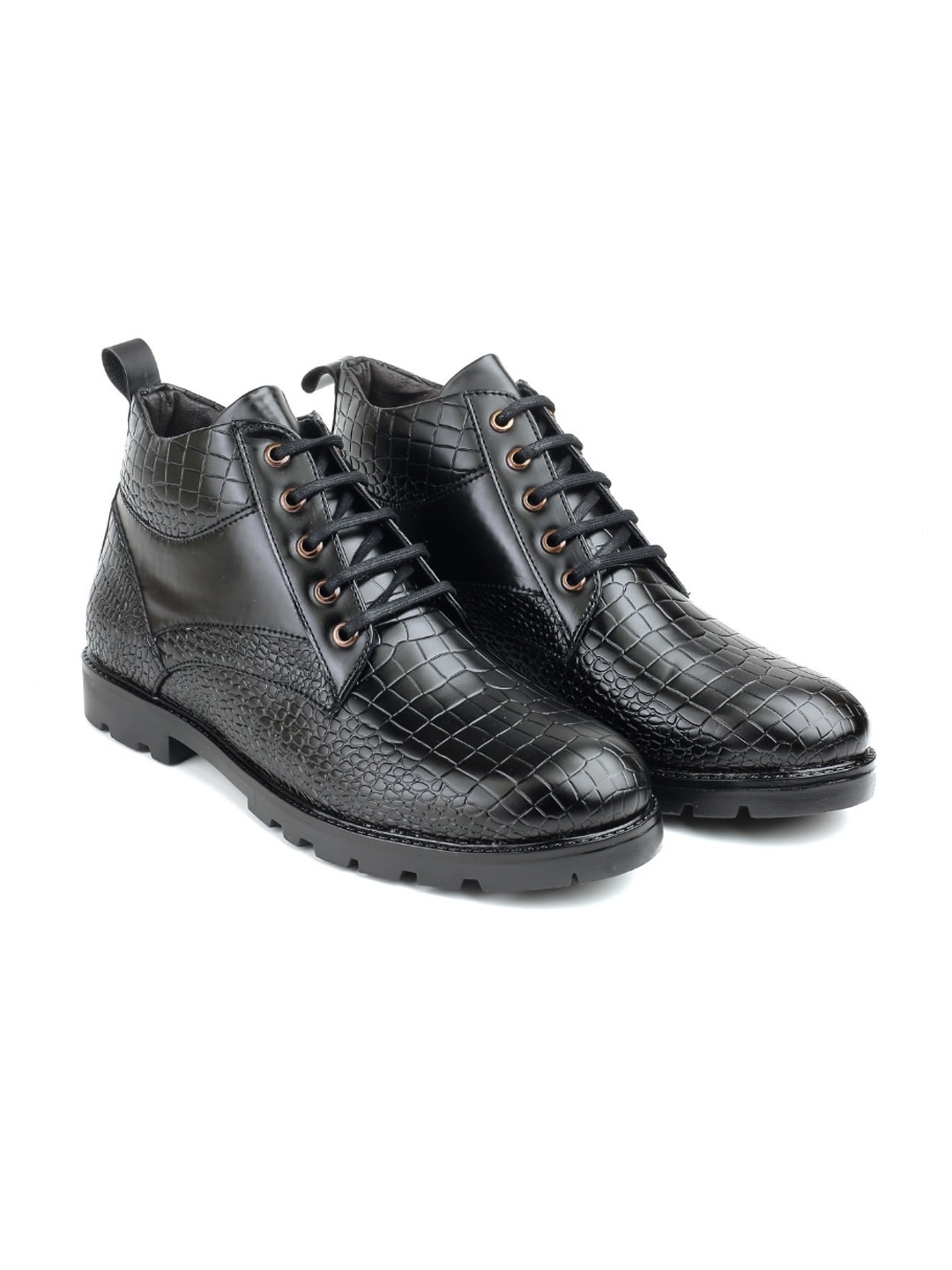 

SHOZANIA Men Mid Top Textured Leather Regular Boots, Black