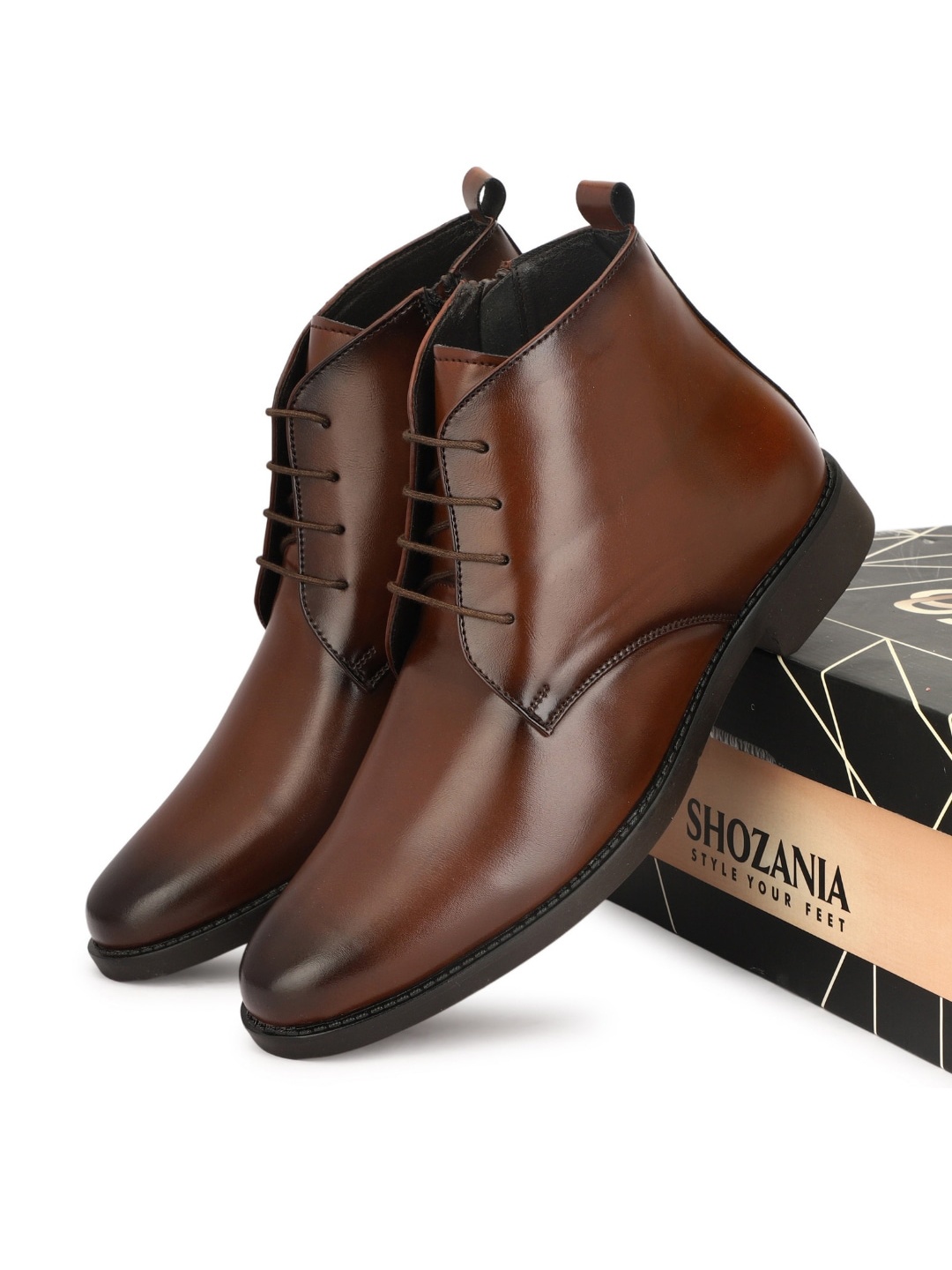 

SHOZANIA Men Mid Top Leather Regular Boots, Tan