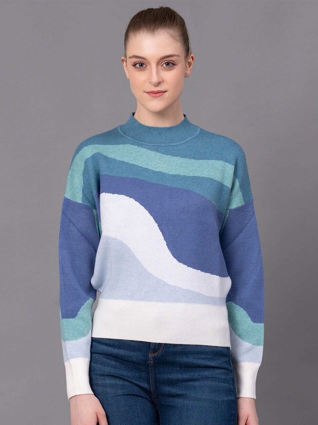 

Red Tape Colourblocked Round Neck Pullover, Blue
