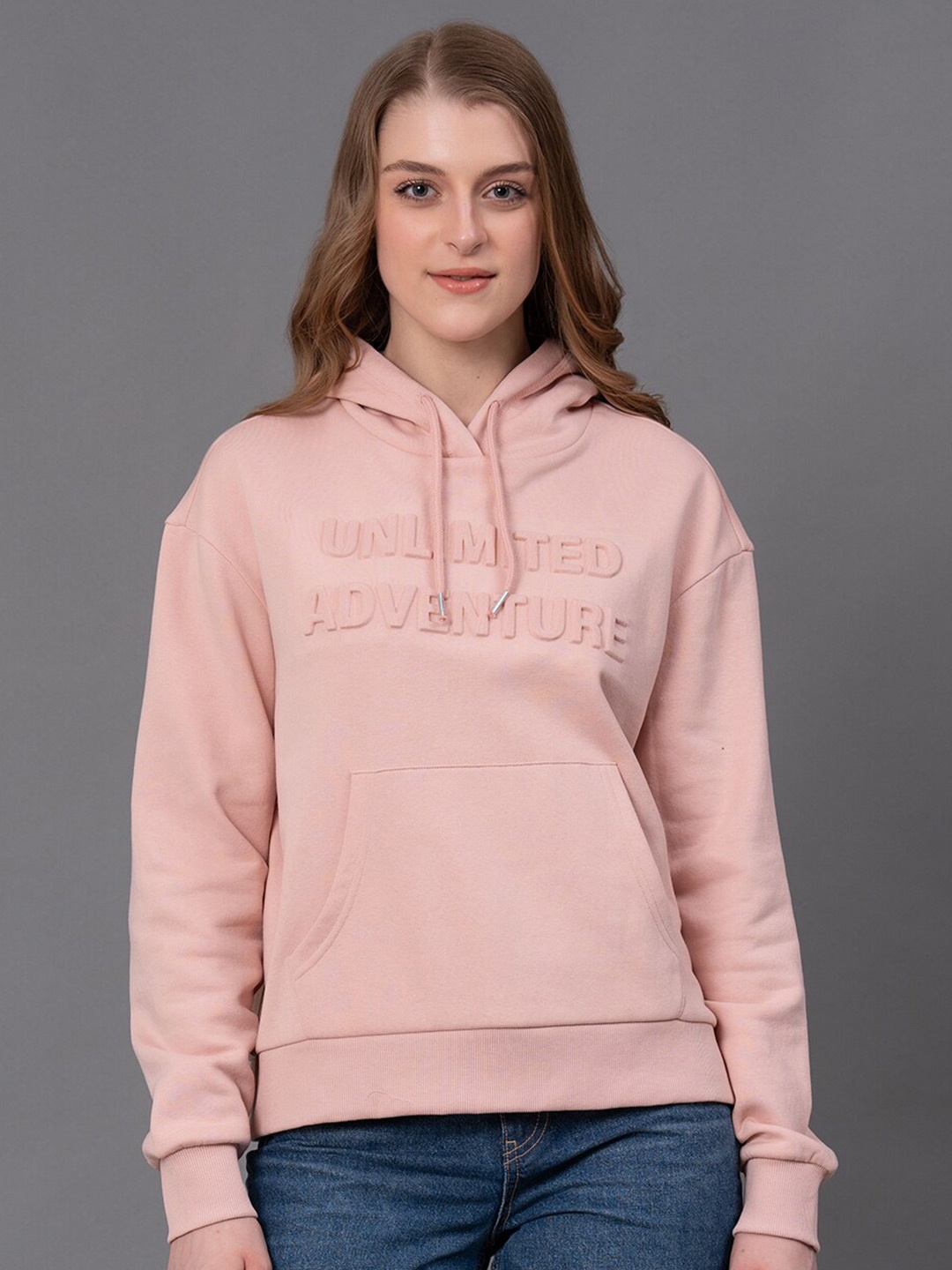 

Red Tape Typography Printed Hooded Pullover, Pink
