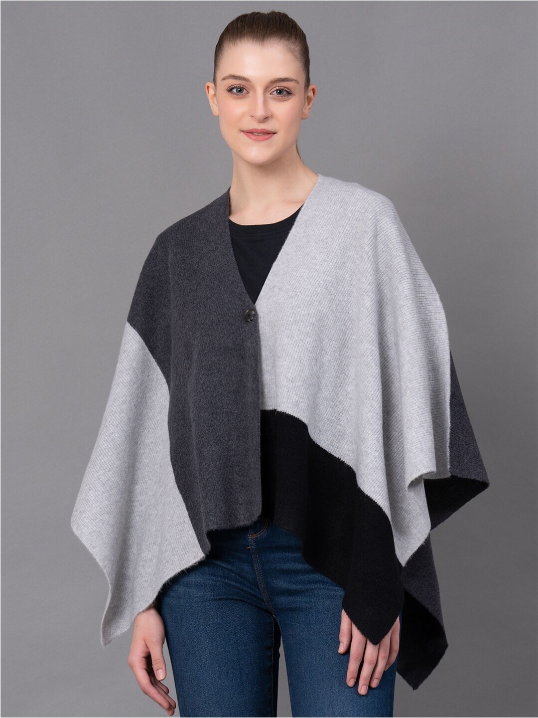 

Red Tape V-Neck Colourblocked Poncho, Black