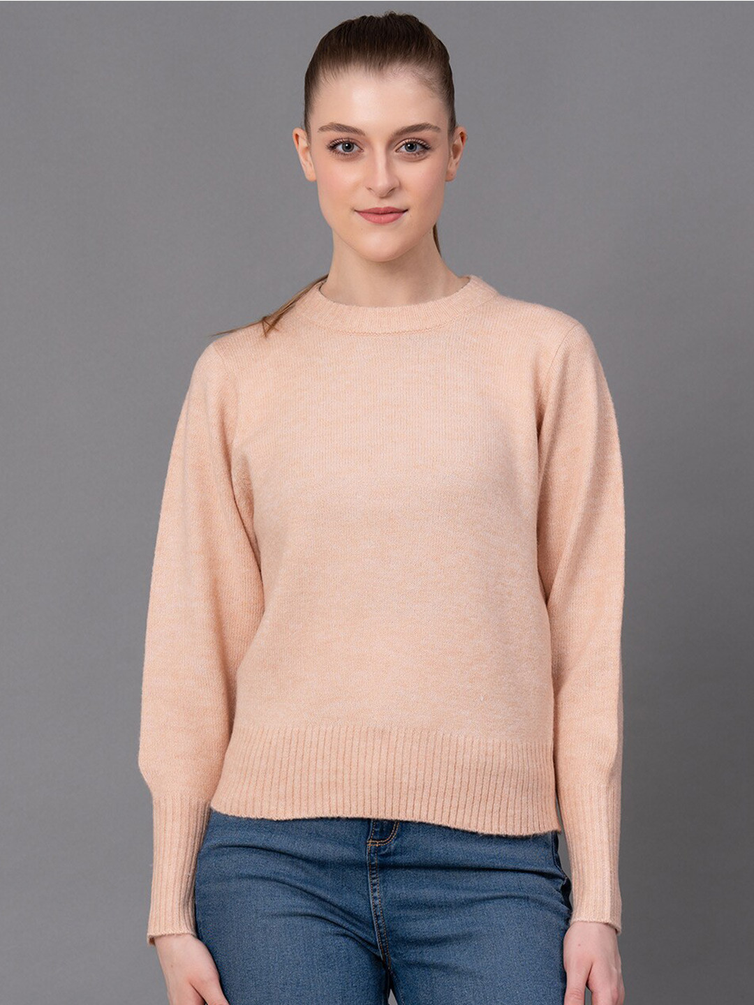 

Red Tape Round Neck Ribbed Pullover, Peach