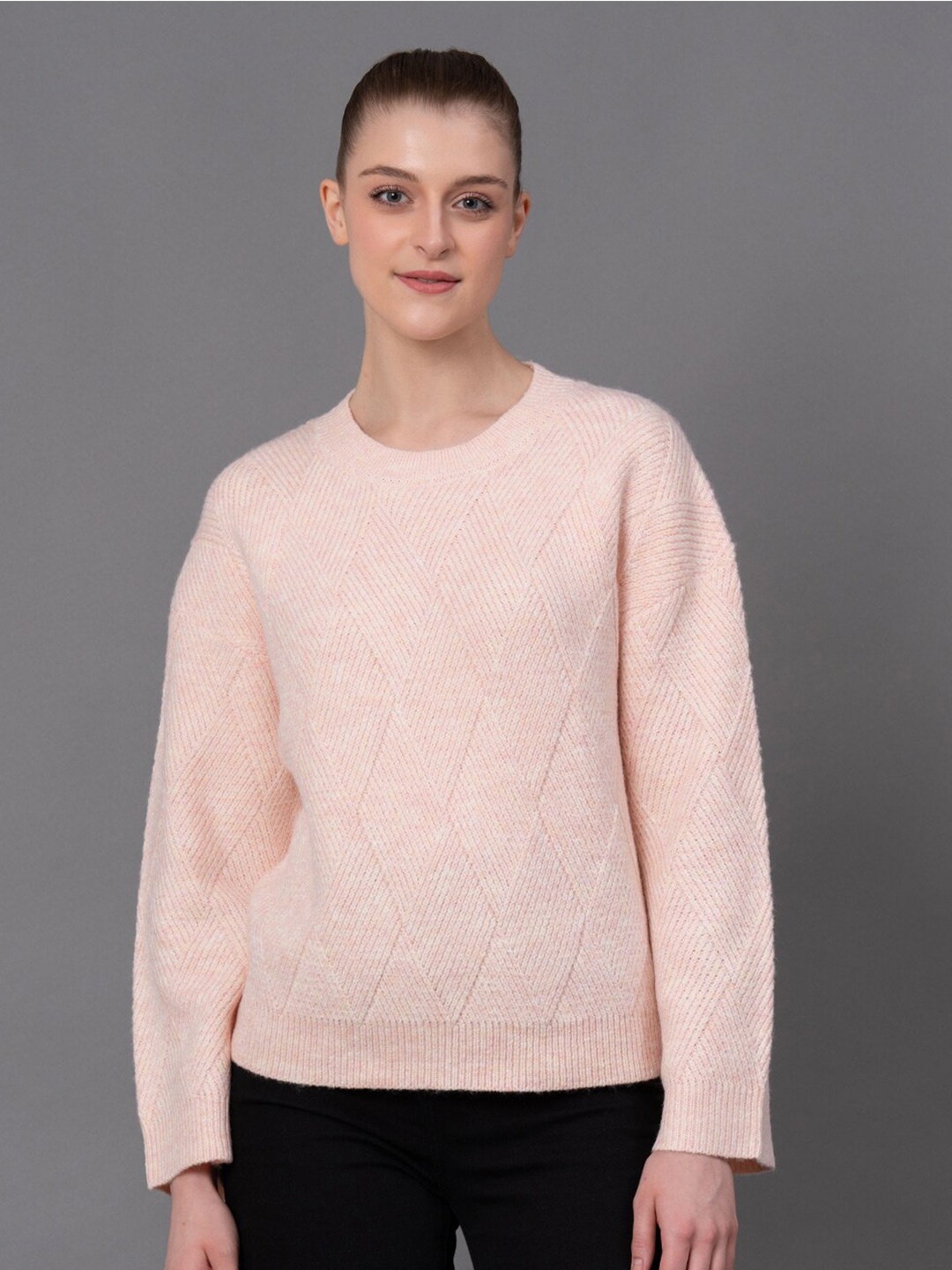 

Red Tape Ribbed Round Neck Pullover Sweaters, Peach