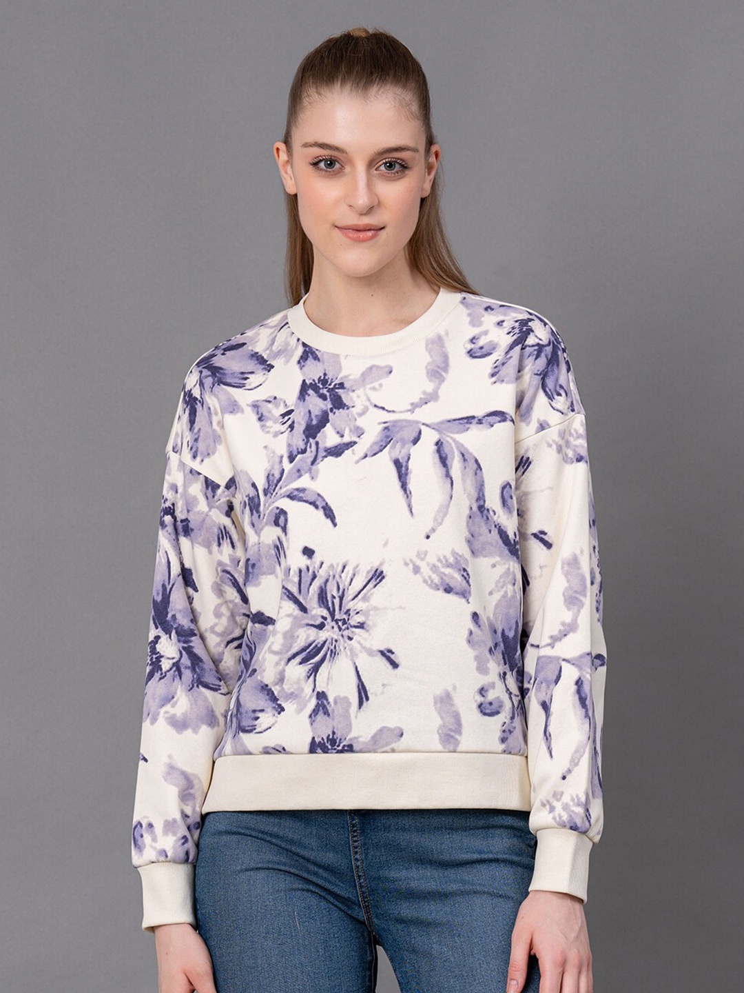 

Red Tape Floral Printed Round Neck Cotton Sweatshirt, Cream