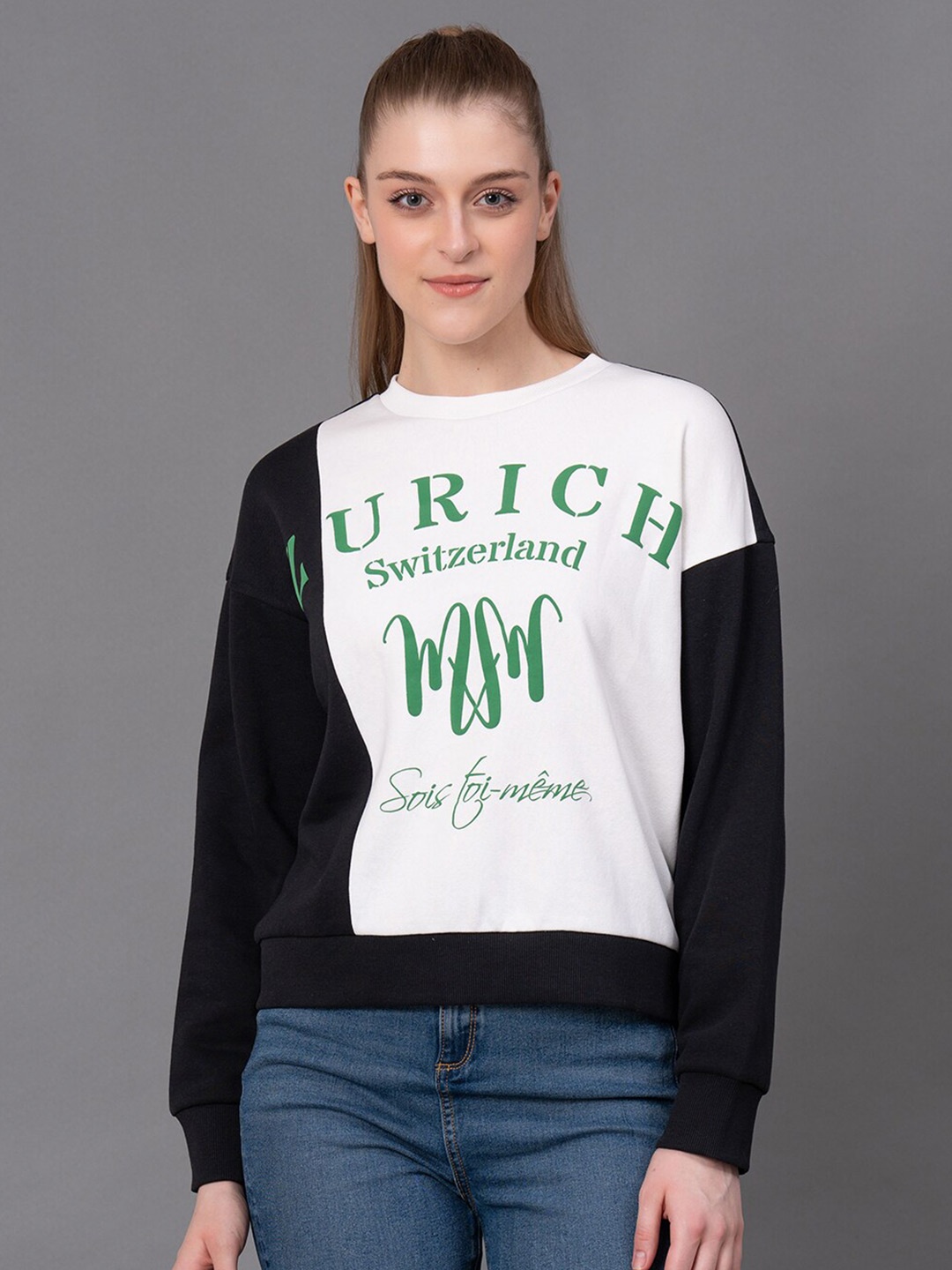 

Red Tape Typography Printed Round Neck Pullover, Black