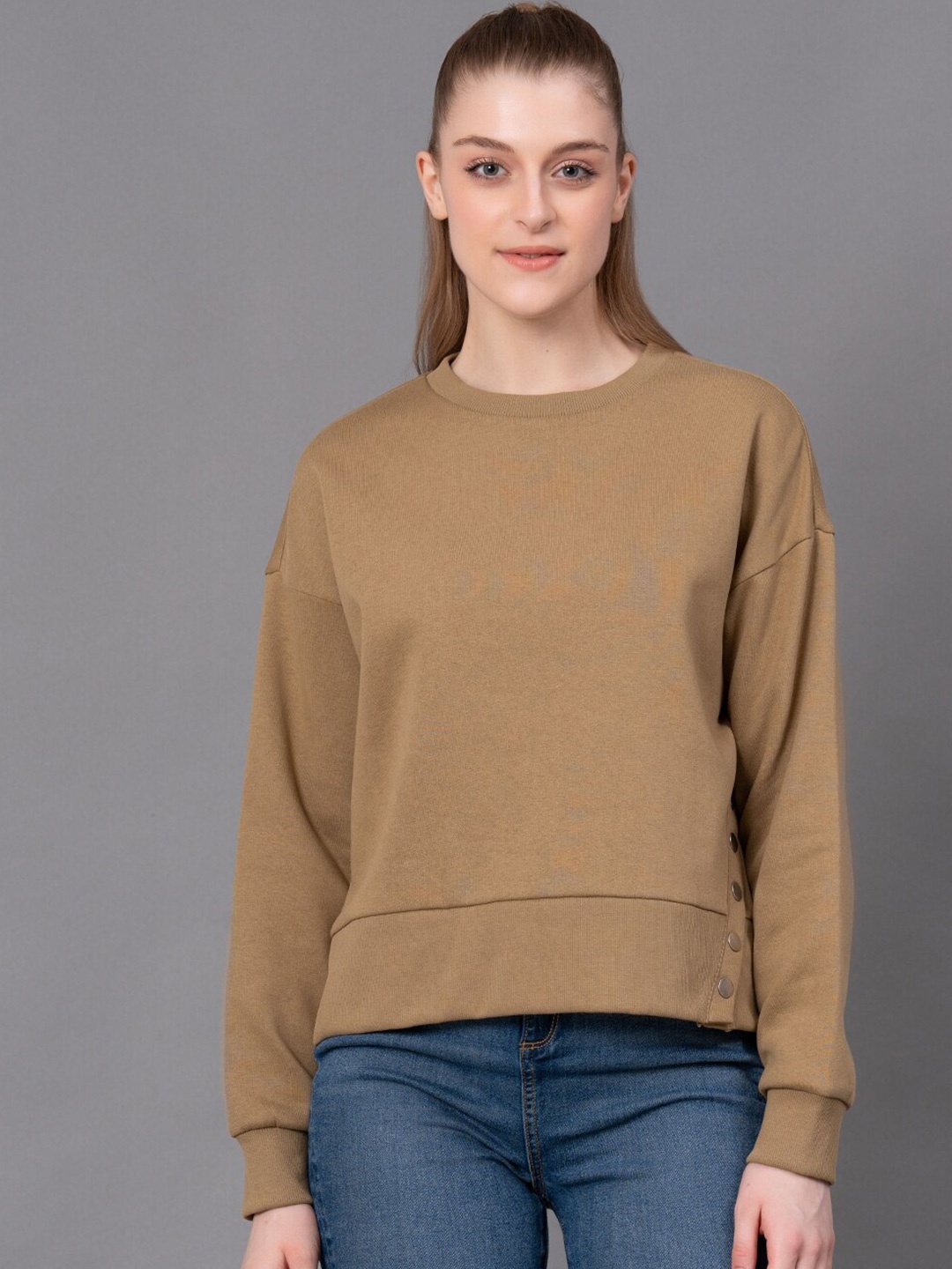 

Red Tape Round Neck Drop-Shoulder Sleeves Sweatshirt, Beige