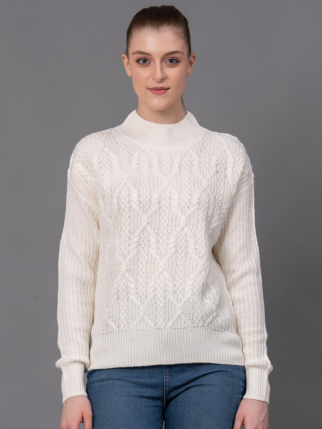 

Red Tape Self Design Cable Knit Acrylic Pullover, Off white