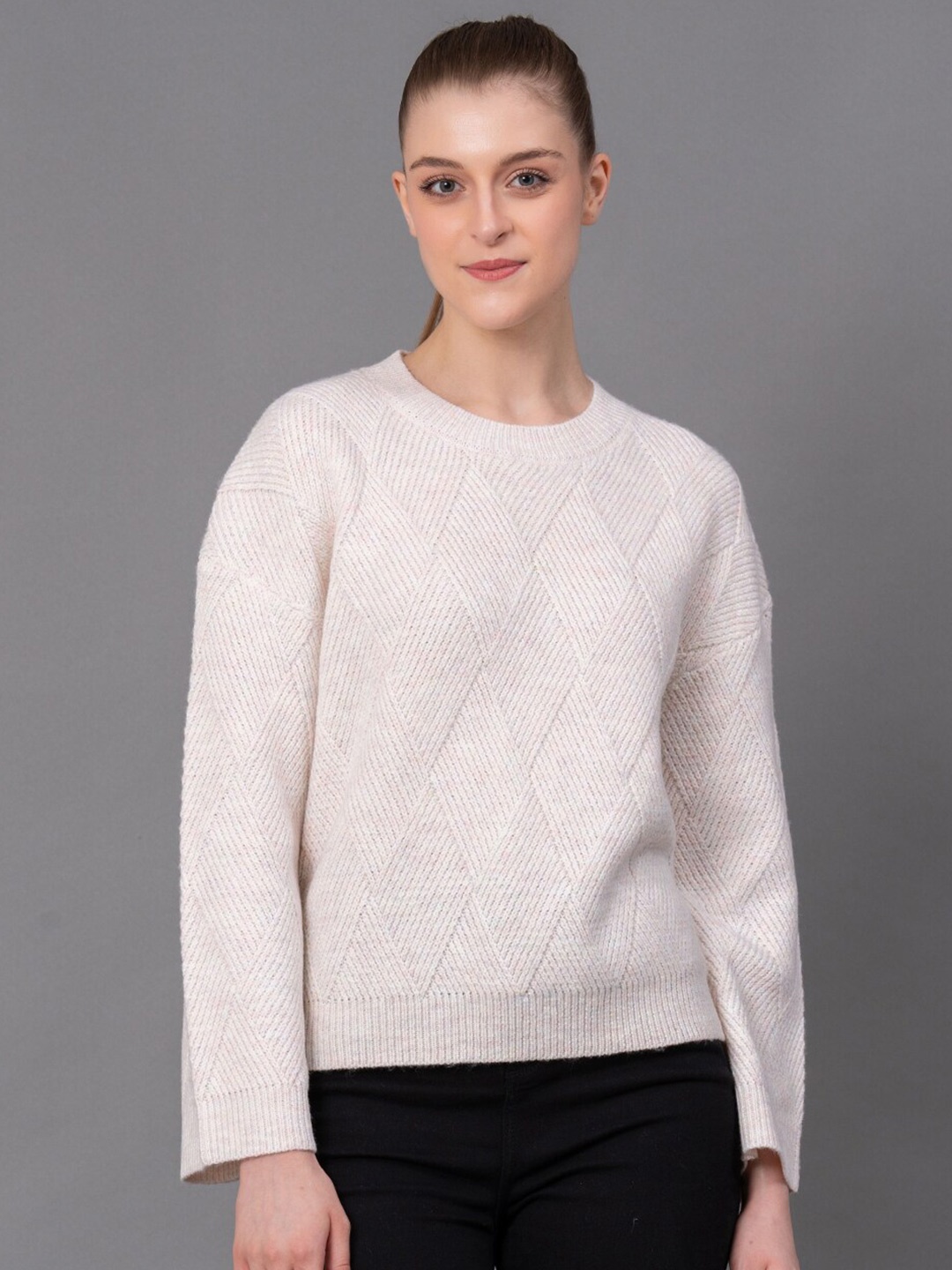 

Red Tape Self Design Cable Knit Pullover, Off white