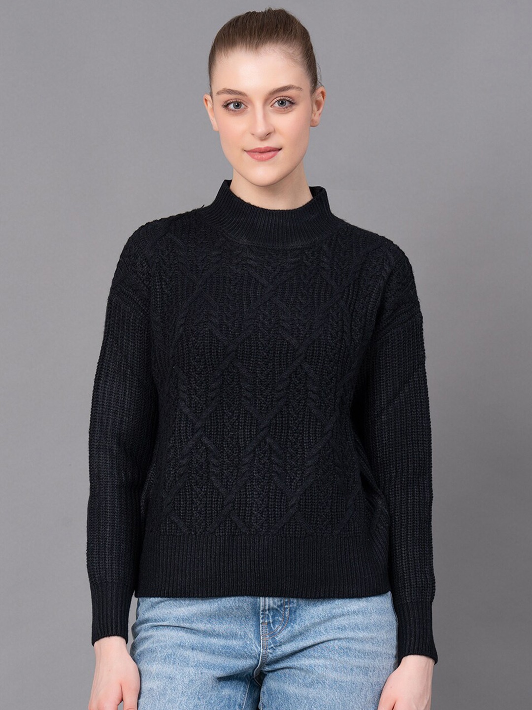 

Red Tape Self Design Cable Knit Pullover, Black