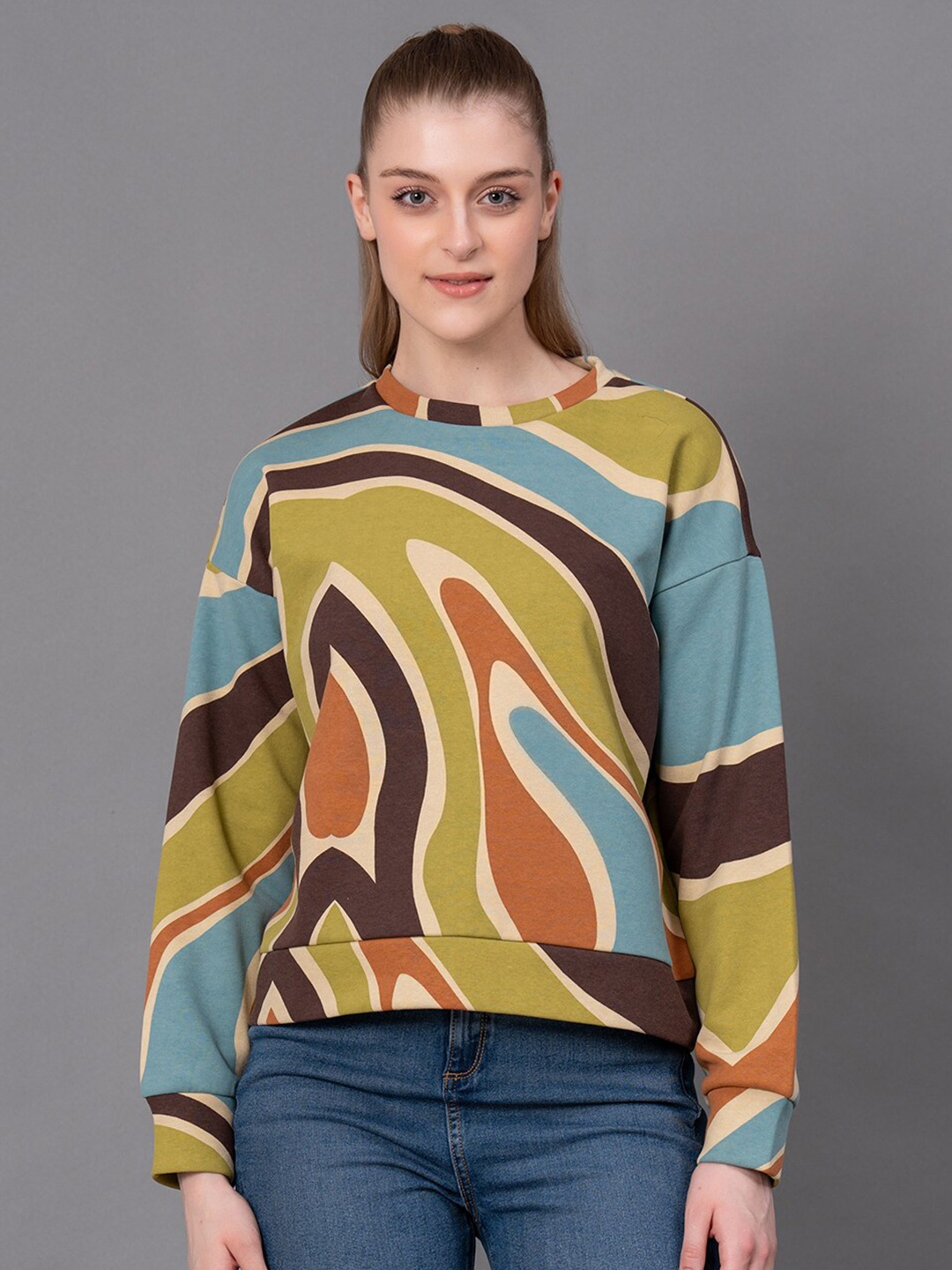 

Red Tape Abstract Printed Drop-Shoulder Sleeves Sweatshirt, Blue