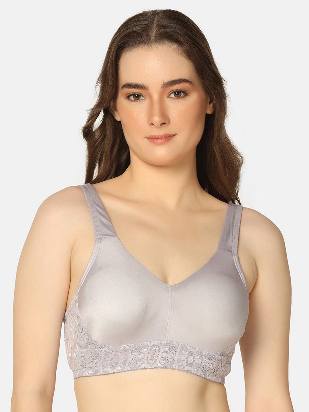 

Curvy Love Plus Size Full Coverage Non-Wired Seamless Everyday Bra With All Day Comfort, Grey