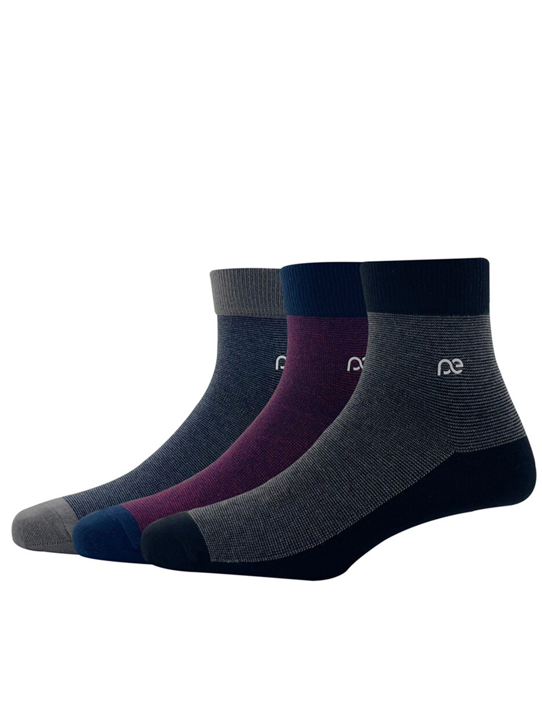 

Peter England Men Pack Of 3 Colourblocked Pattern Above Ankle Socks, Black