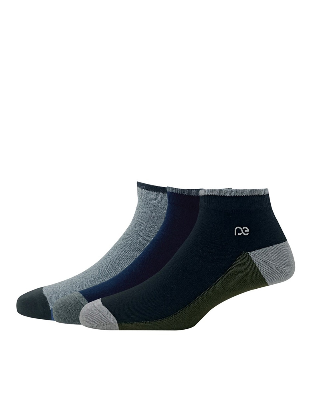 

Peter England Men Pack Of 3 Colourblocked Pattern Ankle-Length Socks, Grey melange