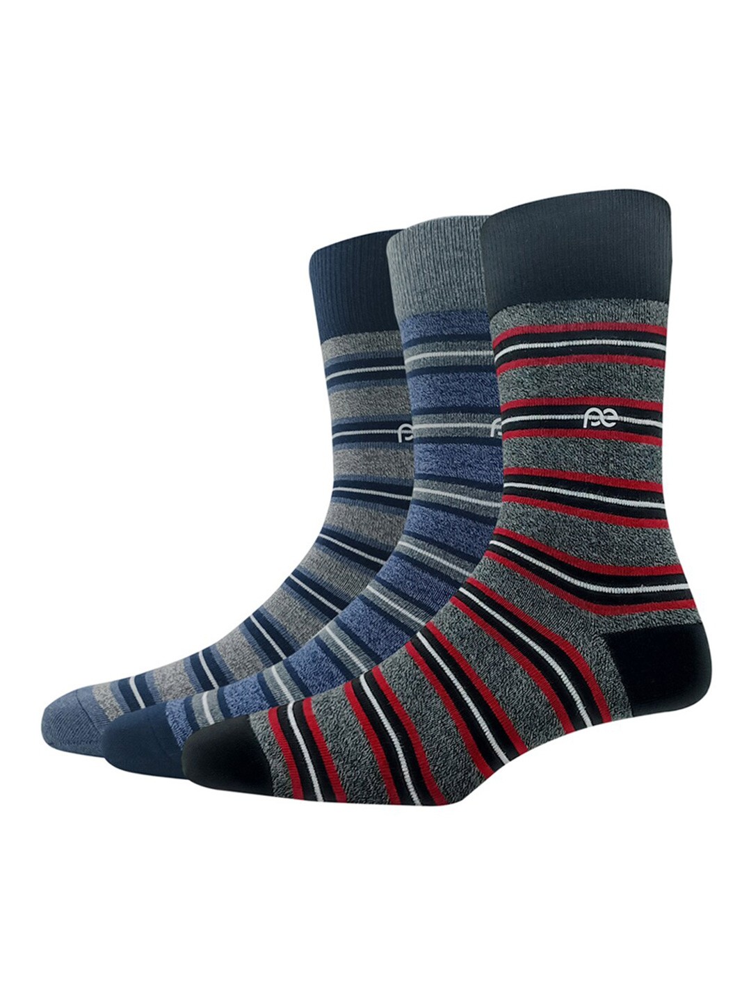 

Peter England Pack Of 3 Striped Calf-Length Socks, Black