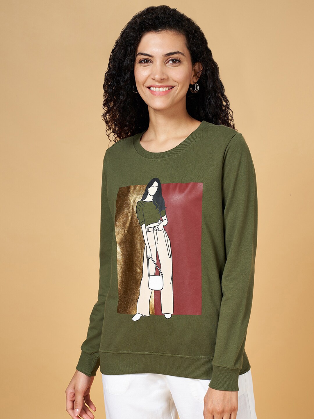 

Honey by Pantaloons Graphic Printed Cotton Sweatshirt, Olive
