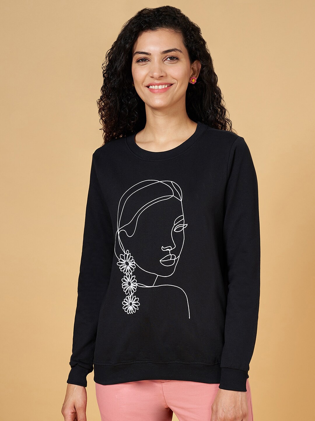 

Honey by Pantaloons Graphic Printed Cotton Pullover Sweatshirt, Black