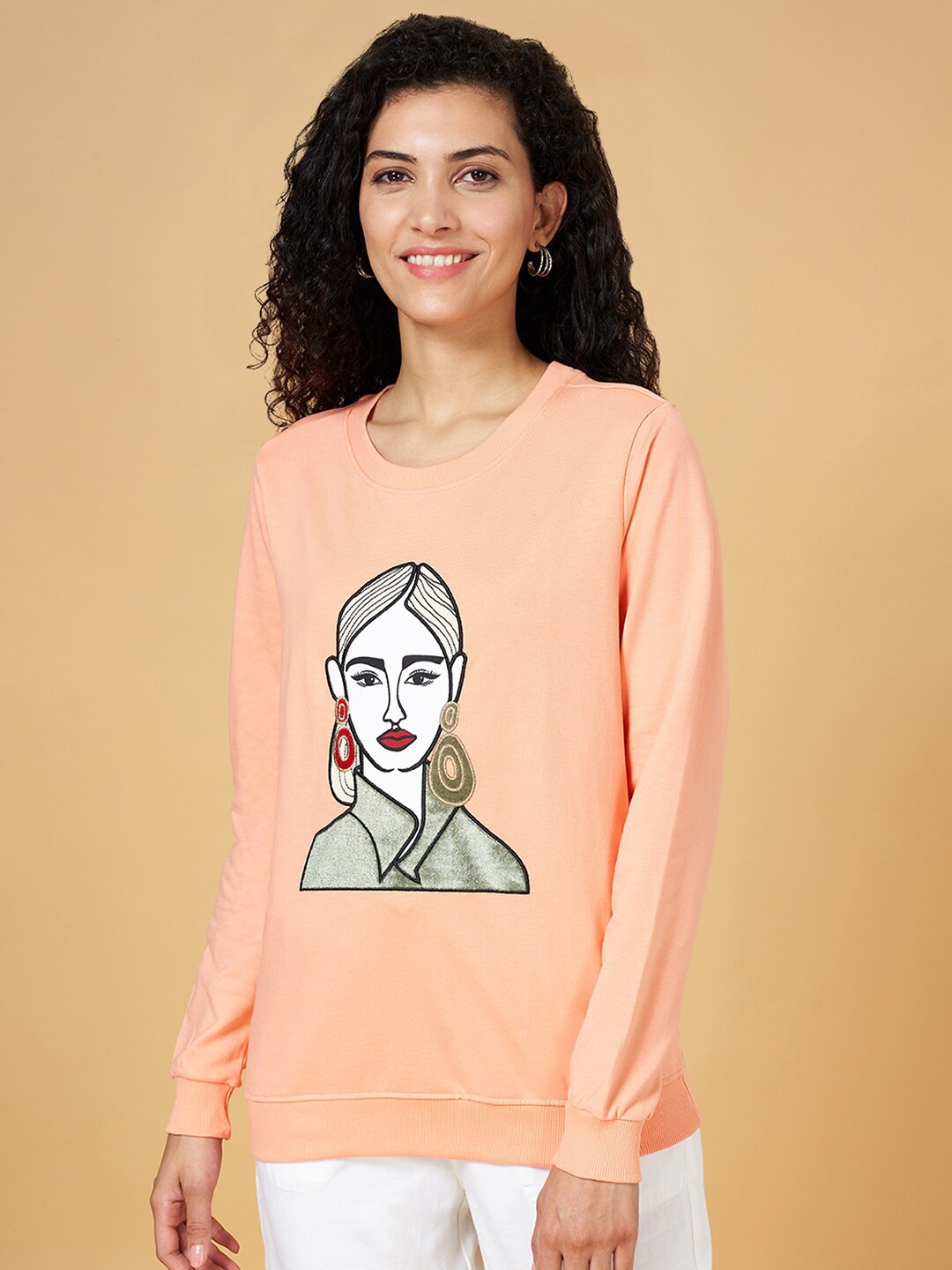 

Honey by Pantaloons Graphic Printed Cotton Pullover Sweatshirt, Peach