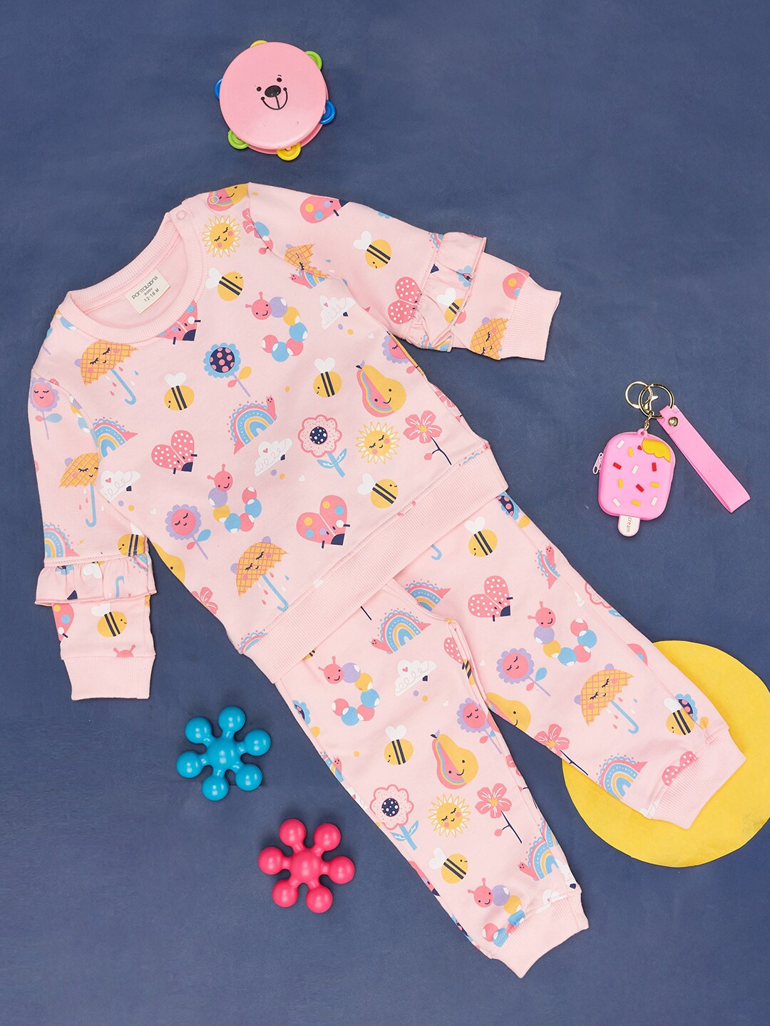 

Pantaloons Baby Infants Girls Round Neck Pure Cotton Printed, Pink