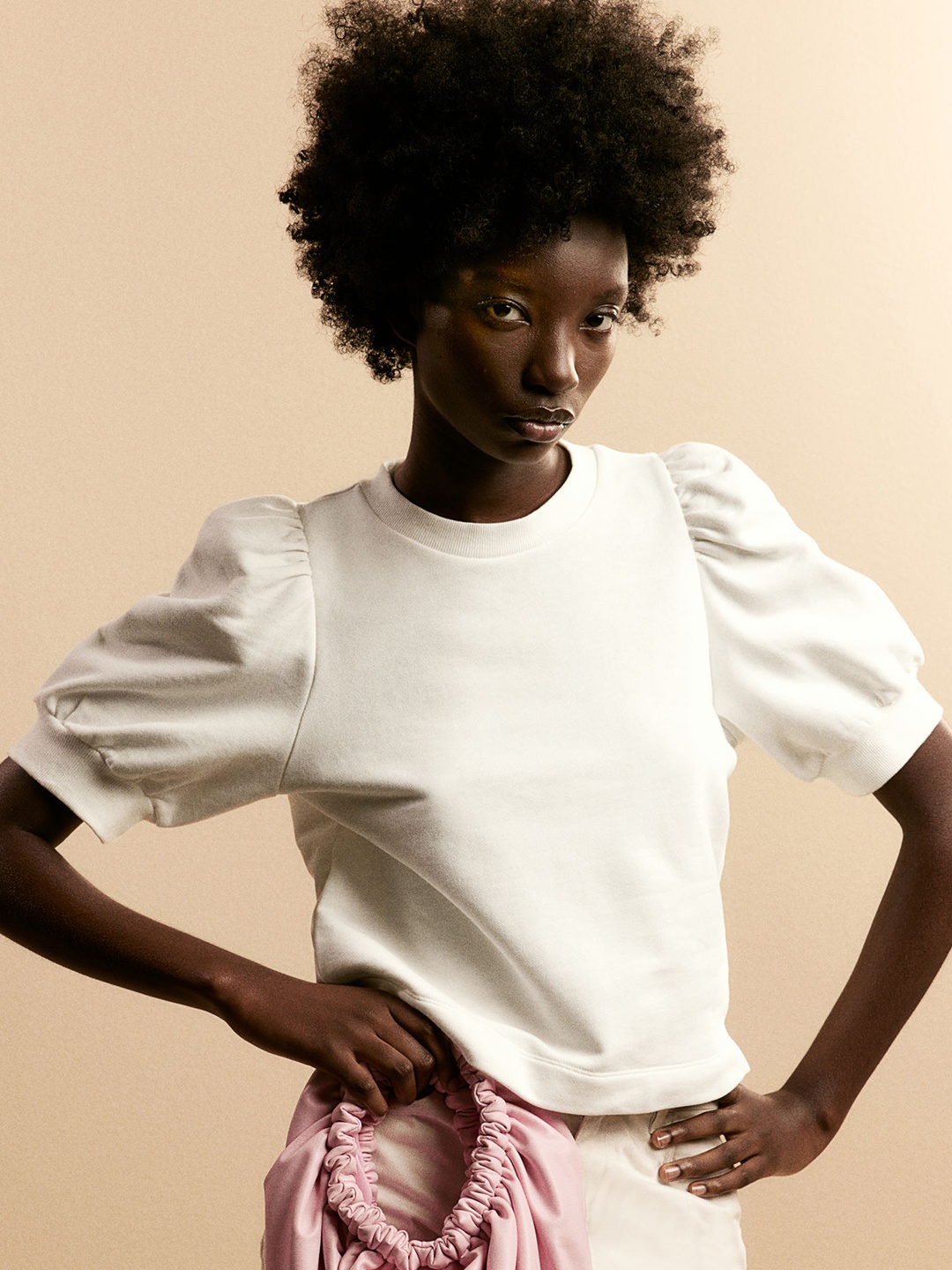 

H&M Pure Cotton Puff-Sleeved Top, White