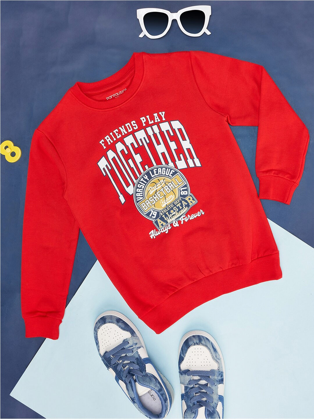 

Pantaloons Junior Boys Typography Printed Cotton Sweatshirt, Red