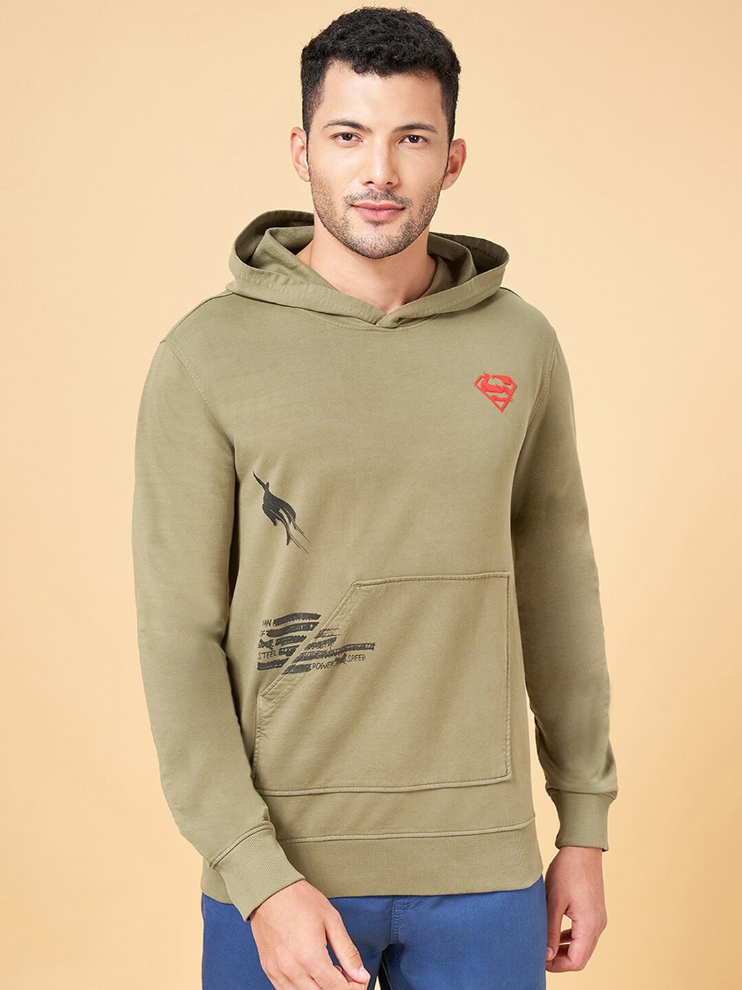 

Urban Ranger by pantaloons Printed Hooded Cotton Sweatshirt, Olive