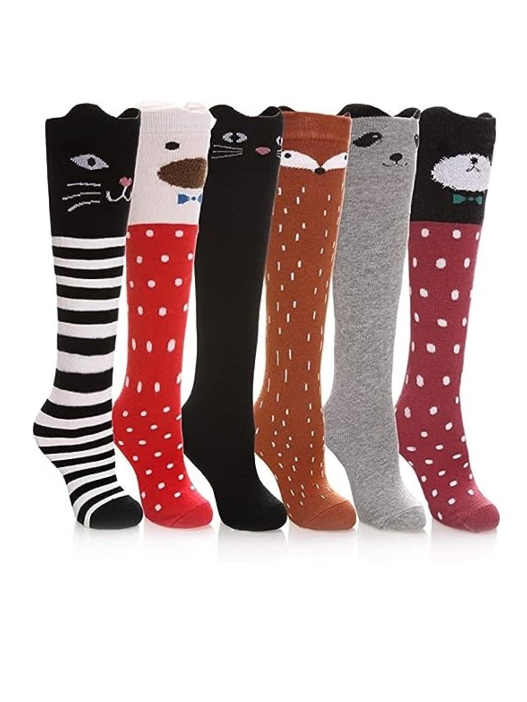 

EL REGALO Girls Pack Of 6 Patterned Knee-Length Socks, Red