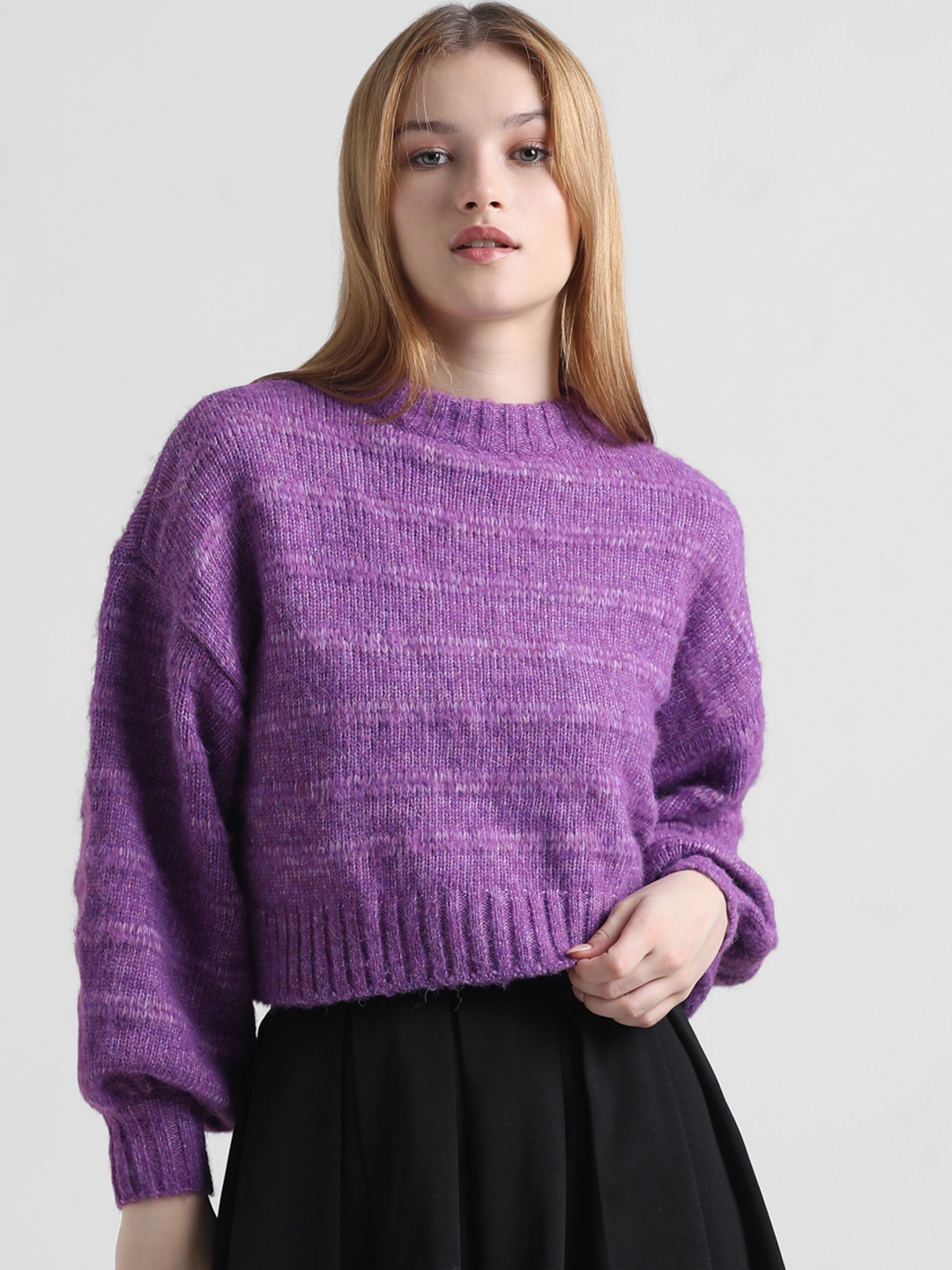 

ONLY Cable Knit Crop Pullover, Purple