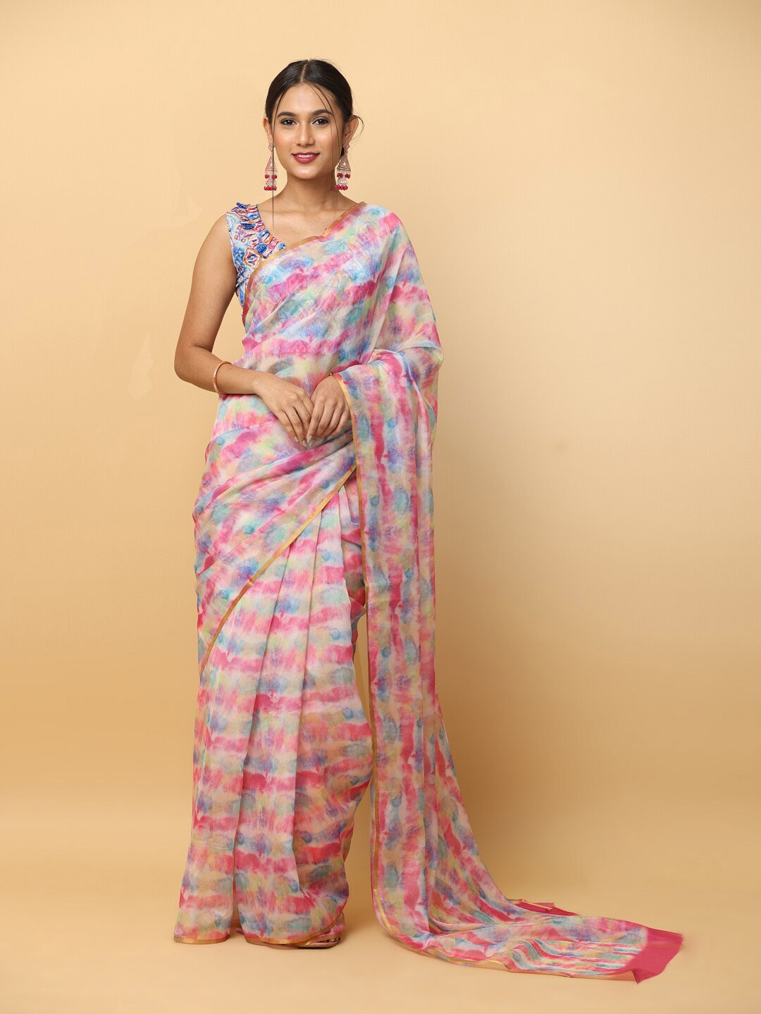 

VASTRANAND Ombre Dye Zari Chanderi Saree, Pink