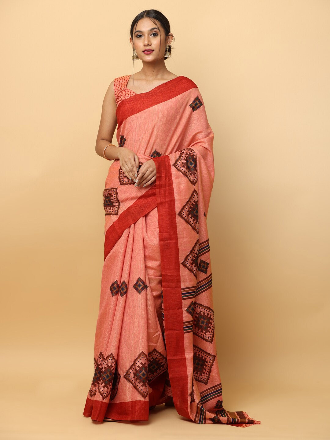 

VASTRANAND Geometric Printed Saree, Orange