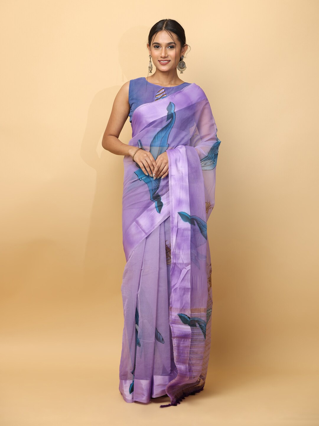 

VASTRANAND Floral Printed Organza Silk Saree, Purple