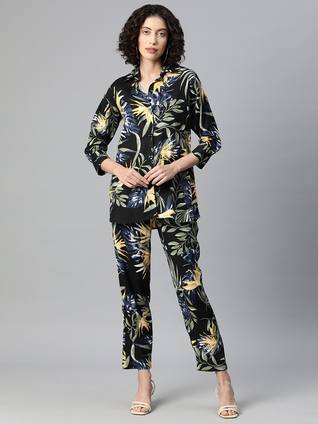 

One Femme Printed Pure Cotton Co-Ords, Navy blue