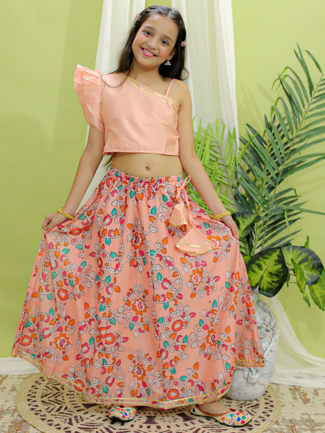 

BownBee Girls One Shoulder Ready to Wear Lehenga & Blouse, Peach