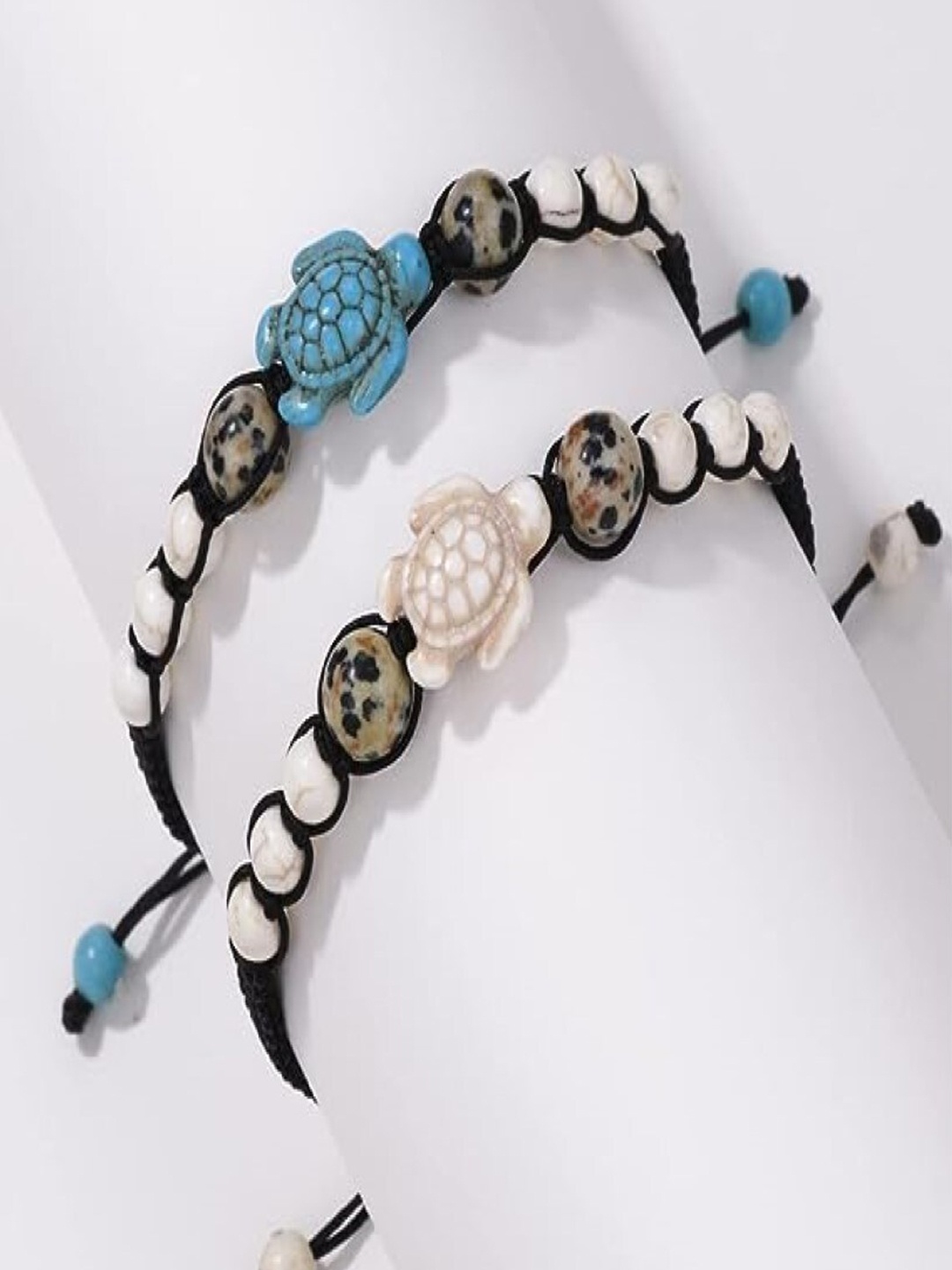

EL REGALO Unisex Set Of 2 Beaded Wraparound Bracelets, Black