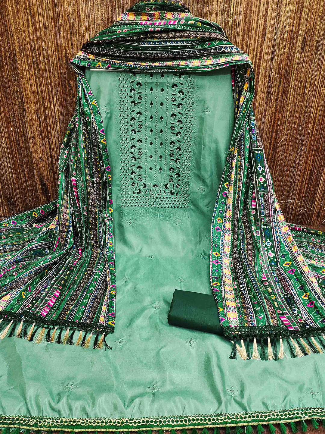 

MANVAA Embroidered Unstitched Dress Material, Green