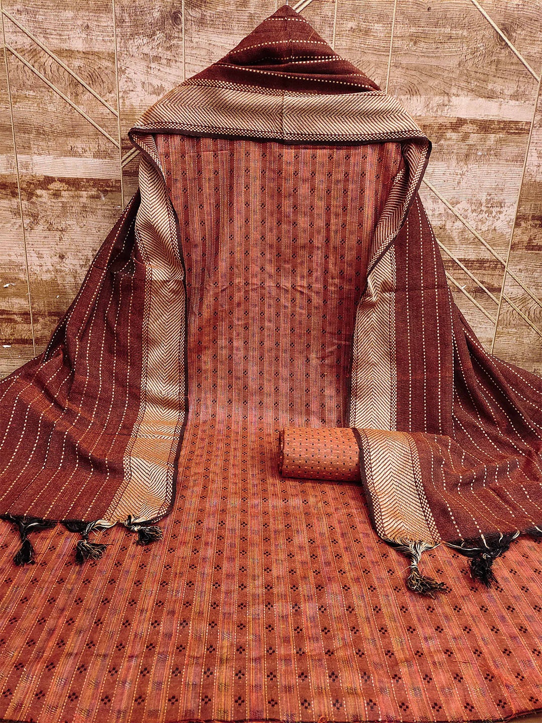 

MANVAA Ethnic Motifs Woven Design Unstitched Dress Material, Rust
