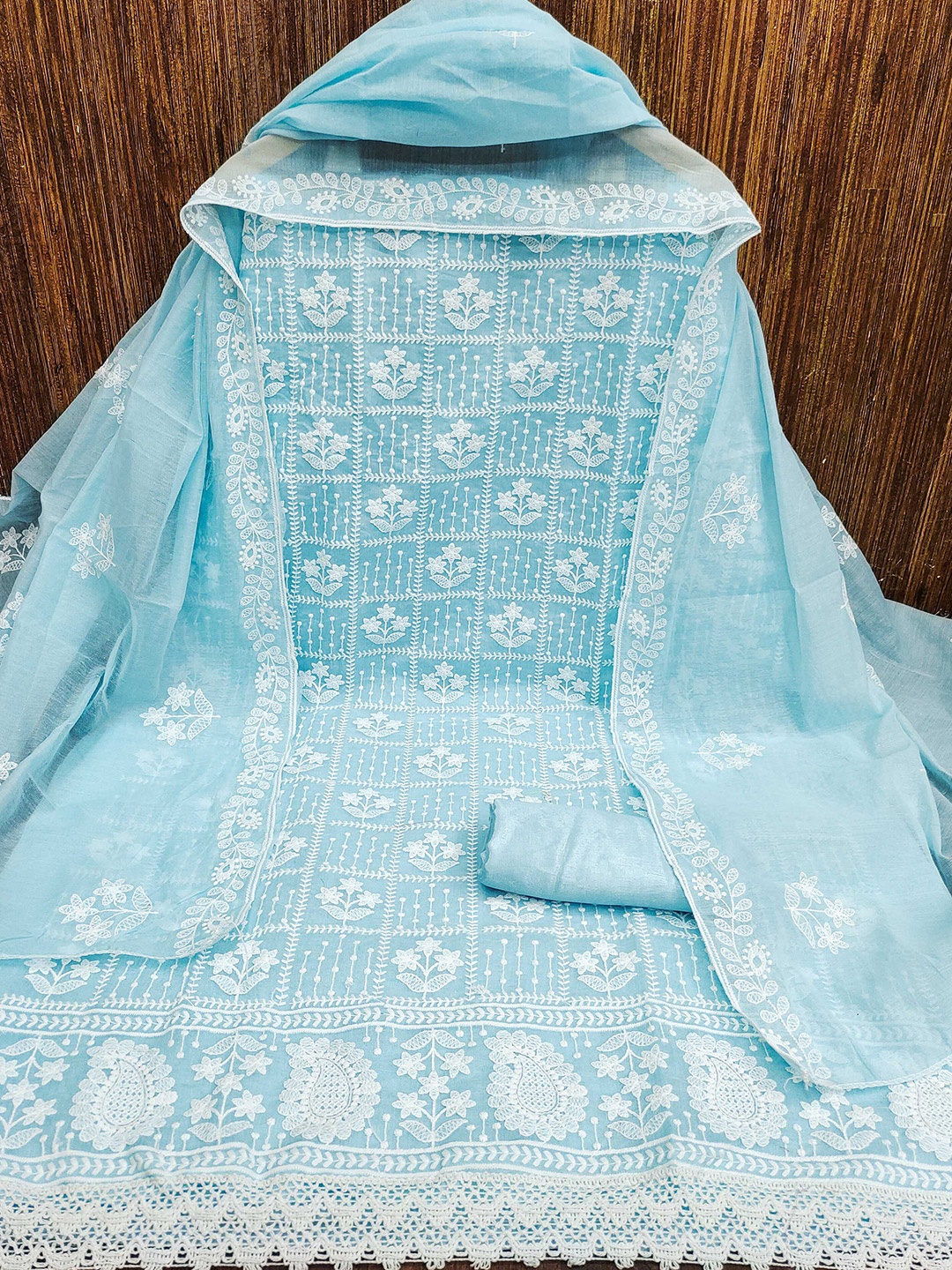 

MANVAA Embroidered Unstitched Dress Material, Blue