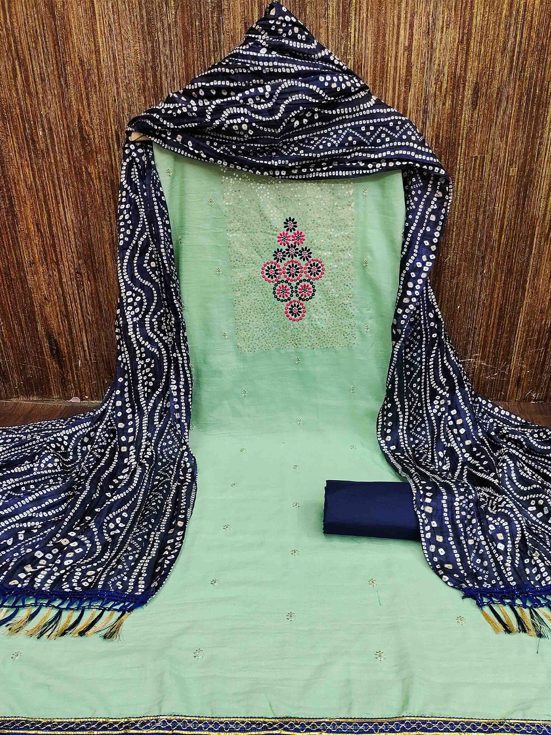 

MANVAA Embroidered Unstitched Dress Material, Green