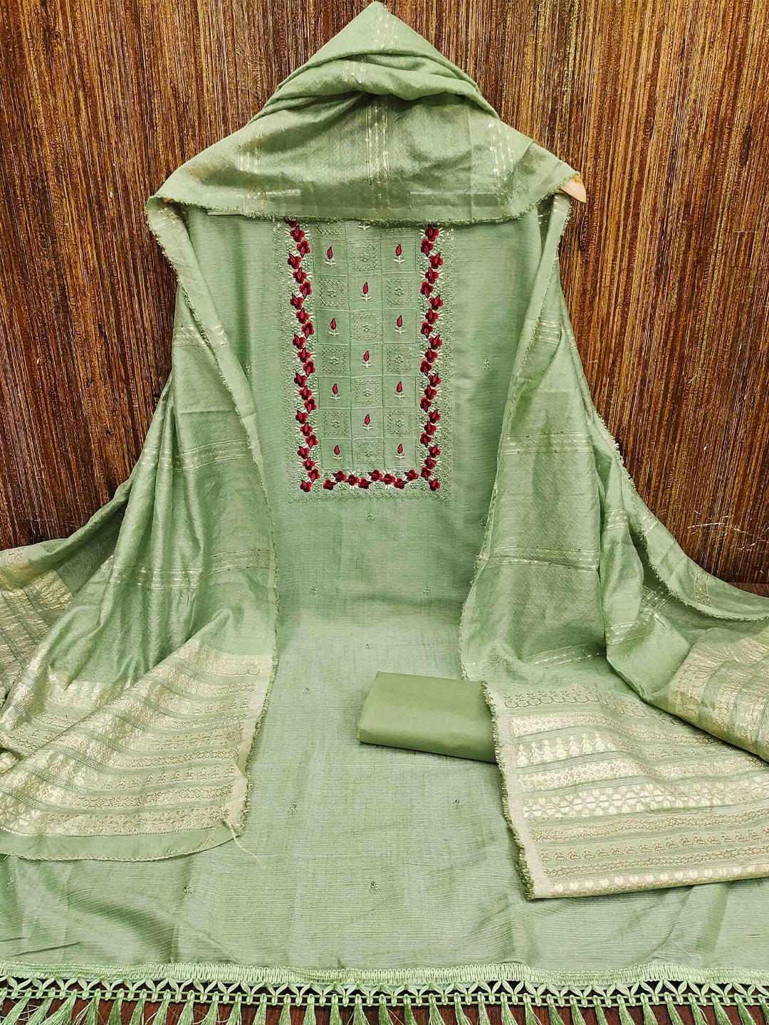 

MANVAA Embroidered Pure Cotton Unstitched Dress Material, Green