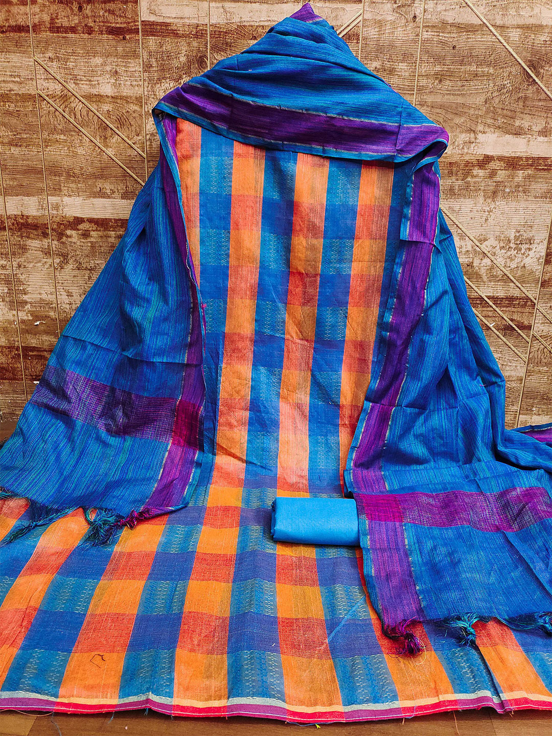 

MANVAA Striped Woven Design Unstitched Dress Material, Blue