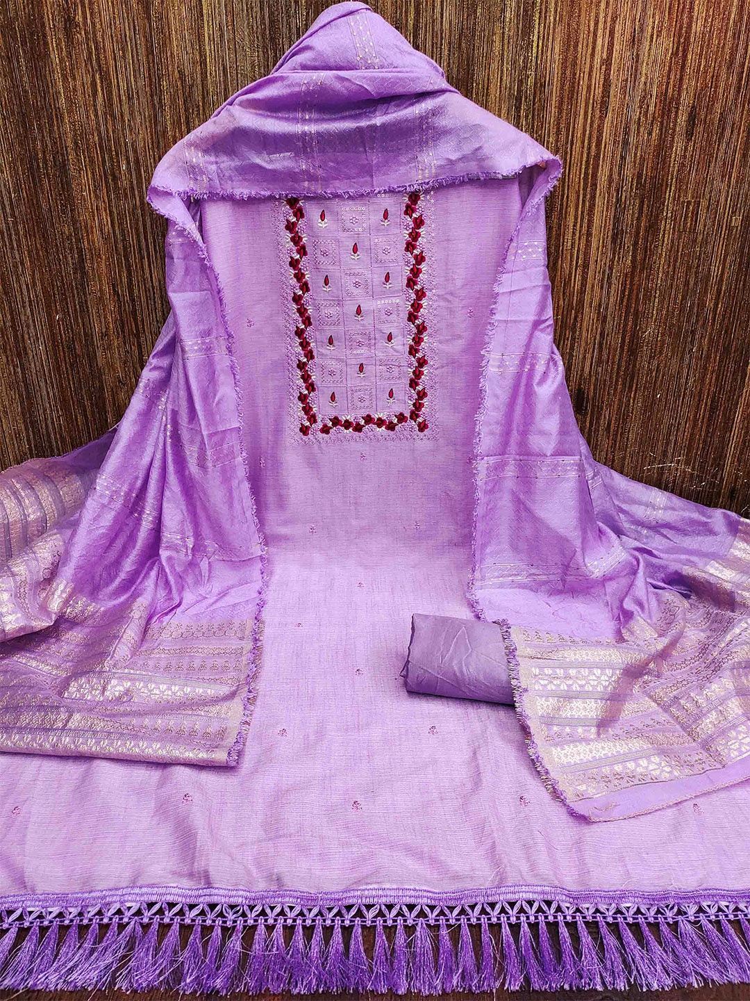 

MANVAA Floral Embroidered Pure Cotton Unstitched Dress Material, Purple