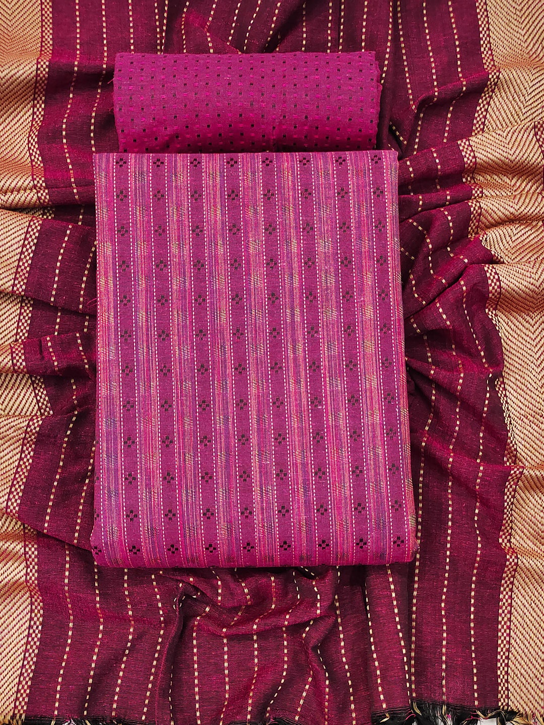 

MANVAA Striped Woven Design Unstitched Dress Material, Purple