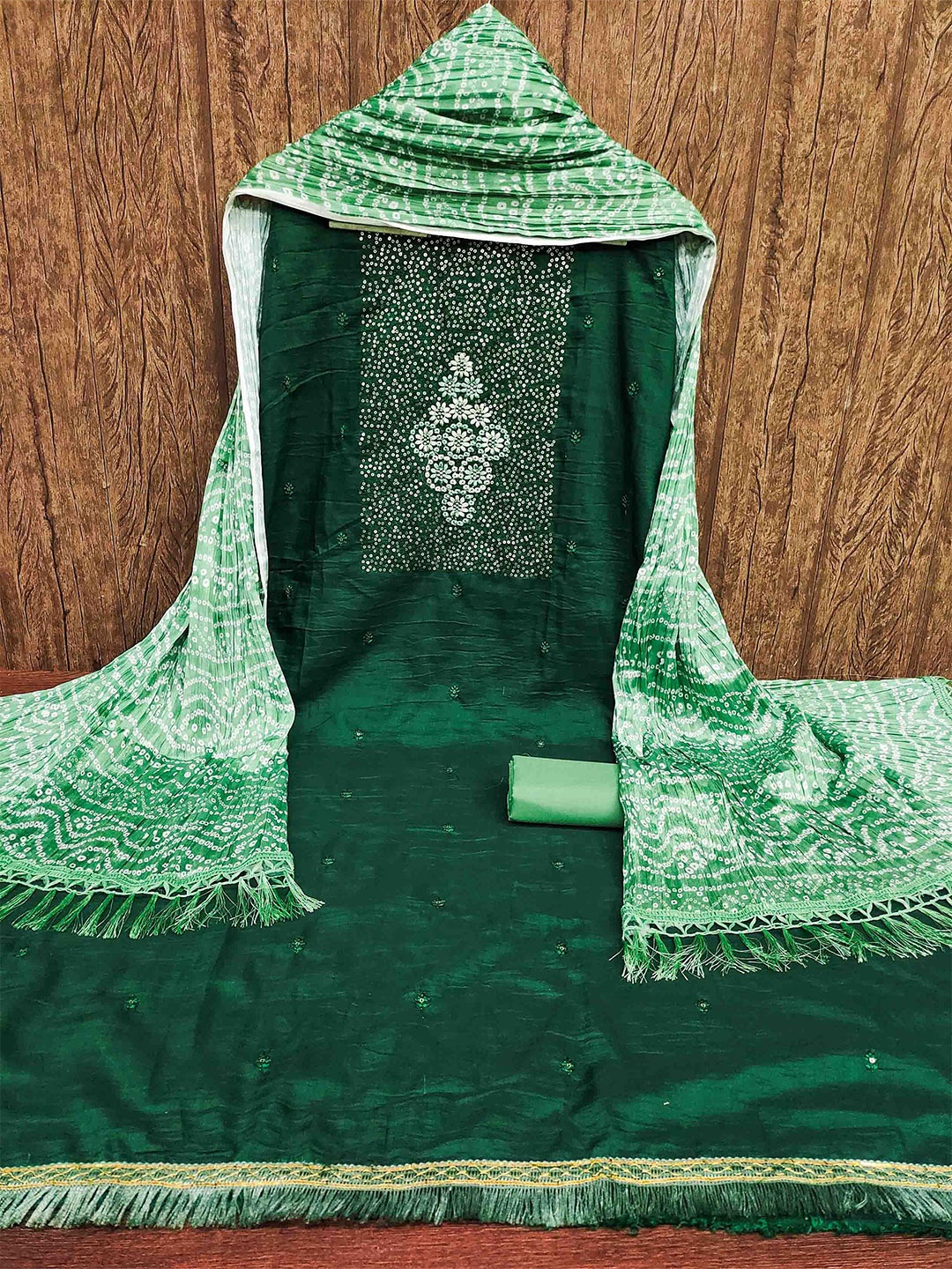 

MANVAA Embroidered Unstitched Dress Material, Green