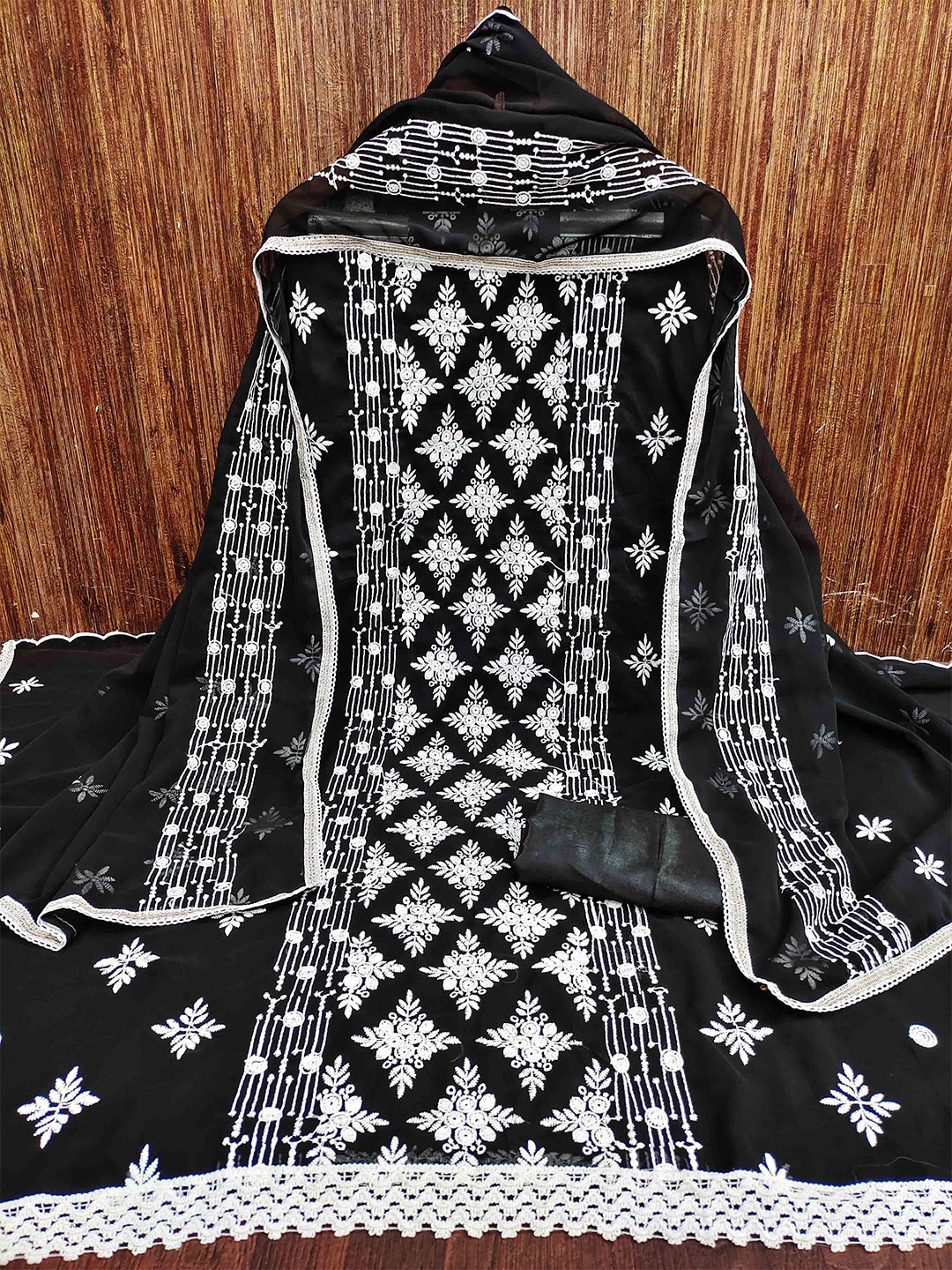 

MANVAA Ethnic Motifs Embroidered Unstitched Dress Material, Black