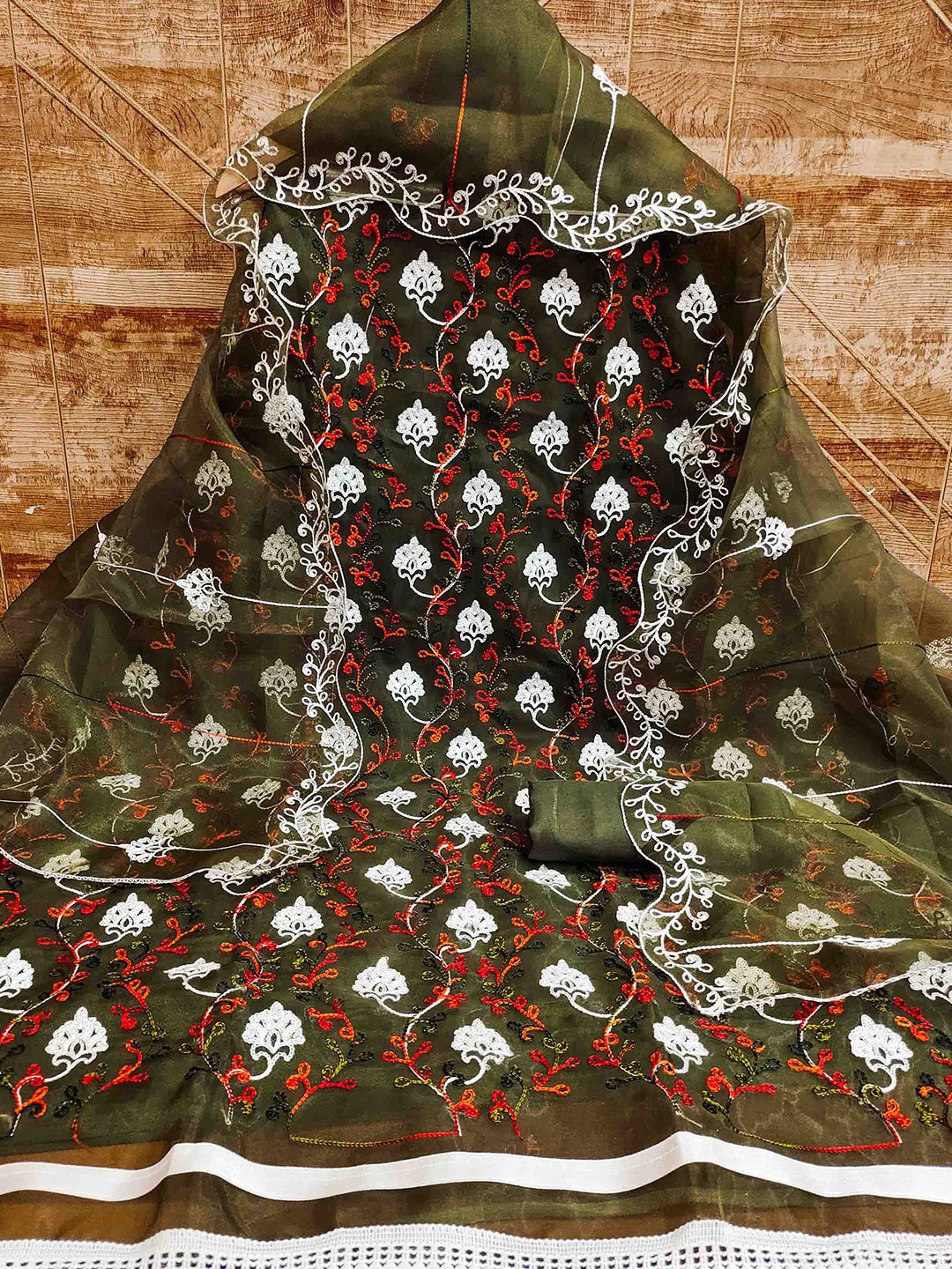 

MANVAA Embroidered Unstitched Dress Material, Green