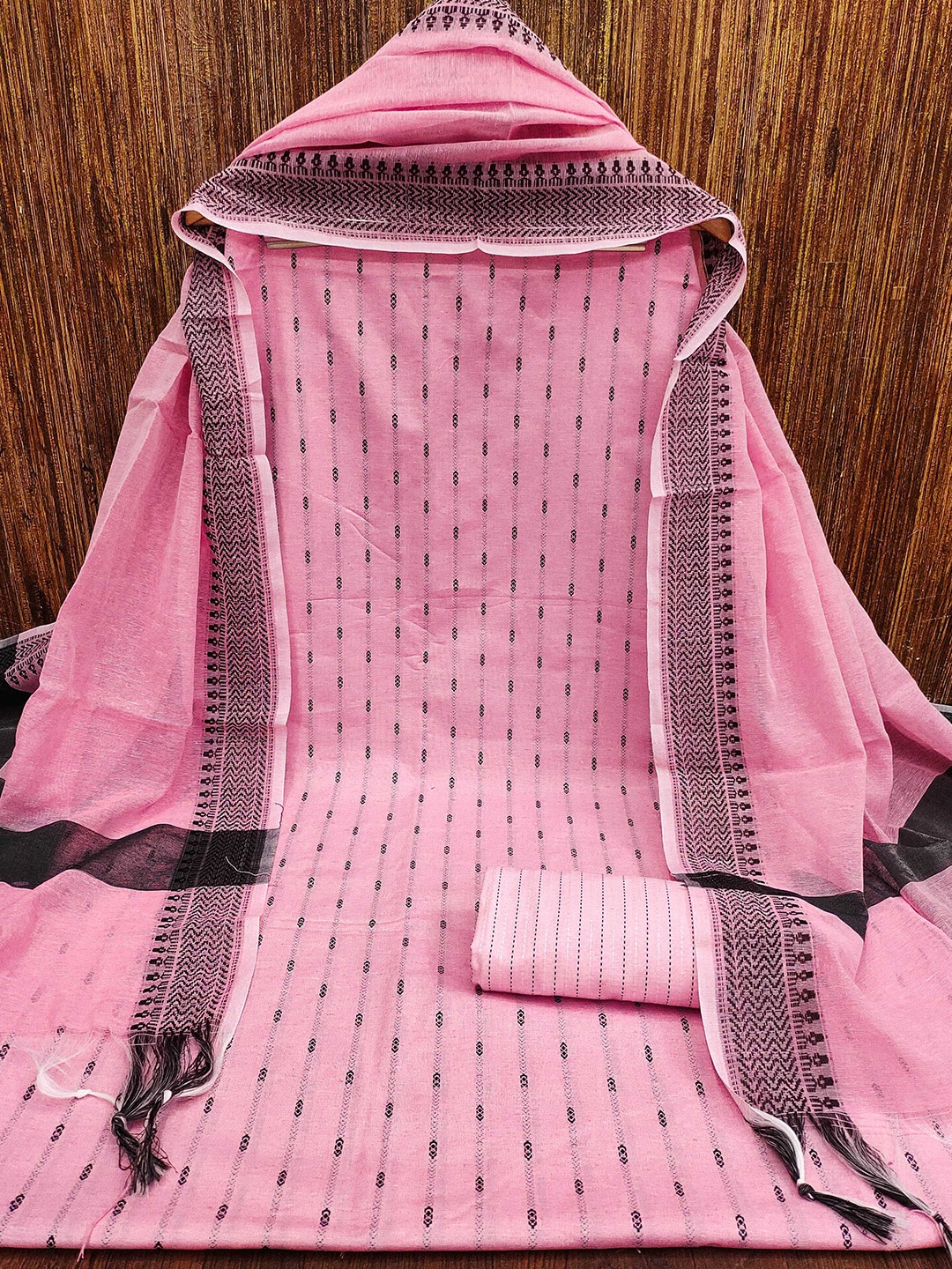 

MANVAA Ethnic Motifs Woven Design Unstitched Dress Material, Pink