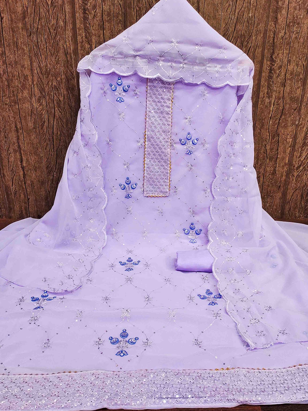 

MANVAA Embroidered Silk Georgette Unstitched Dress Material, Purple